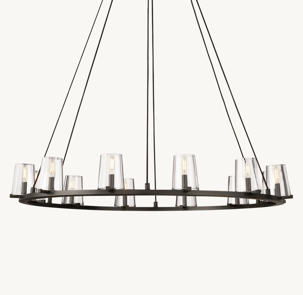 Tapered Glass Brass Ring Chandelier