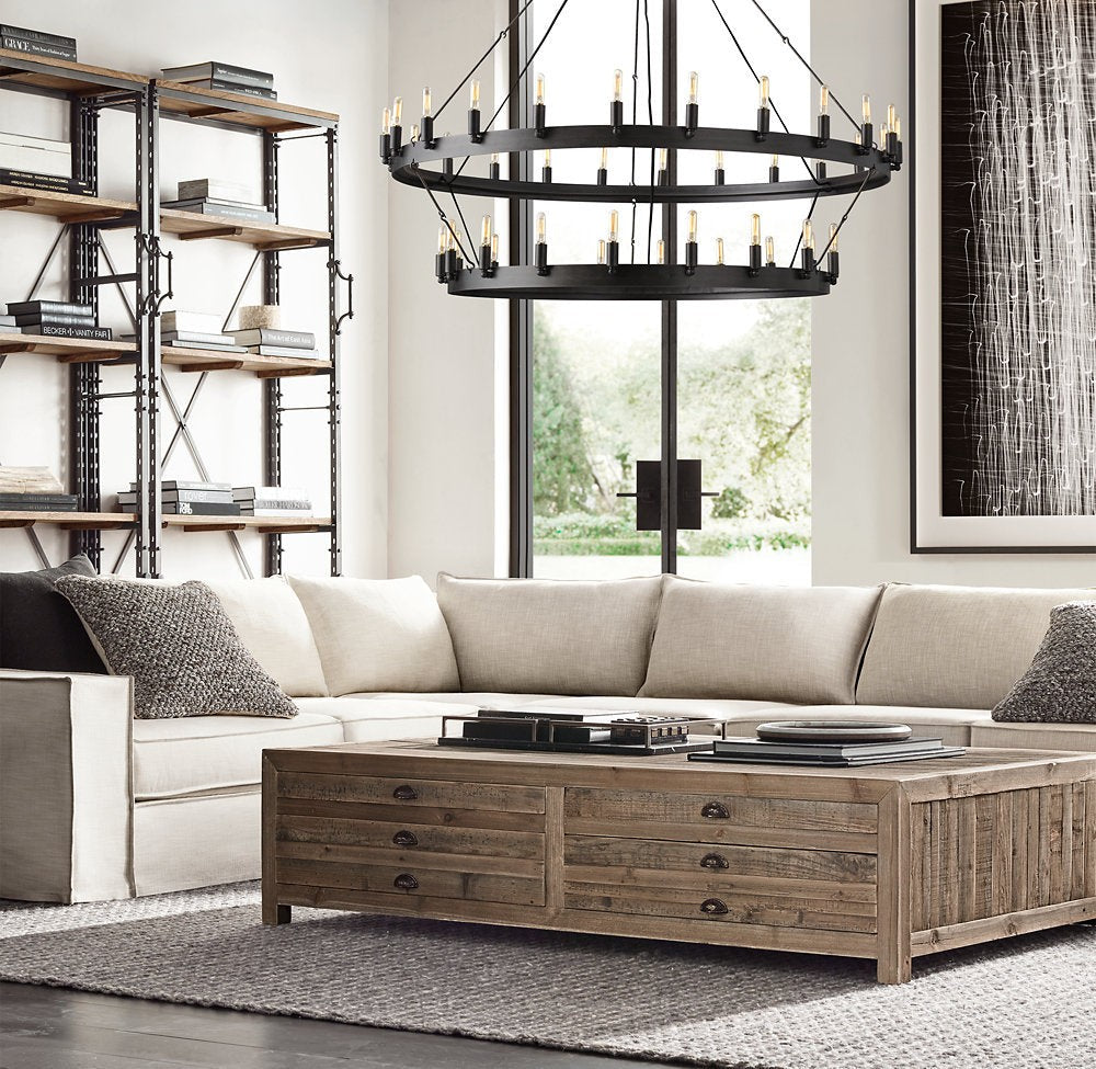 Vintage Filament Two-Tier Iron Ring Chandelier