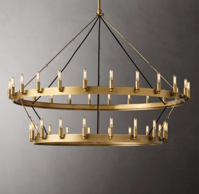 Vintage Filament Two-Tier Iron Ring Chandelier