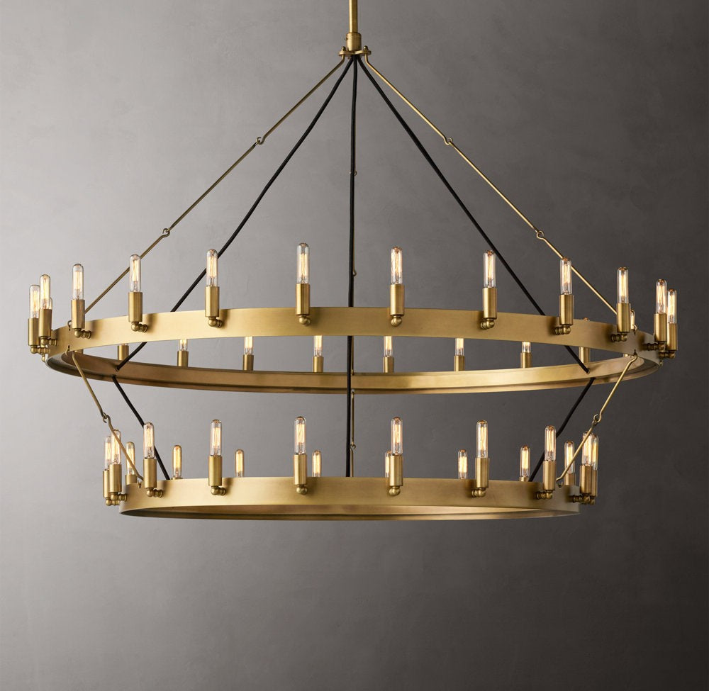 Vintage Filament Two-Tier Iron Ring Chandelier