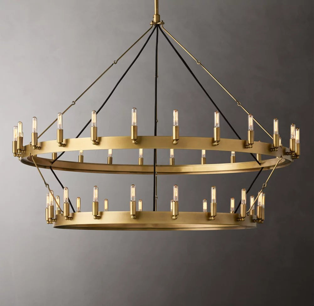 Vintage Filament Two-Tier Iron Ring Chandelier
