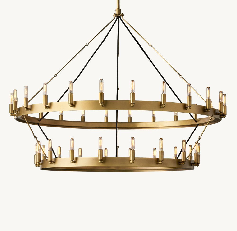 Vintage Filament Two-Tier Iron Ring Chandelier