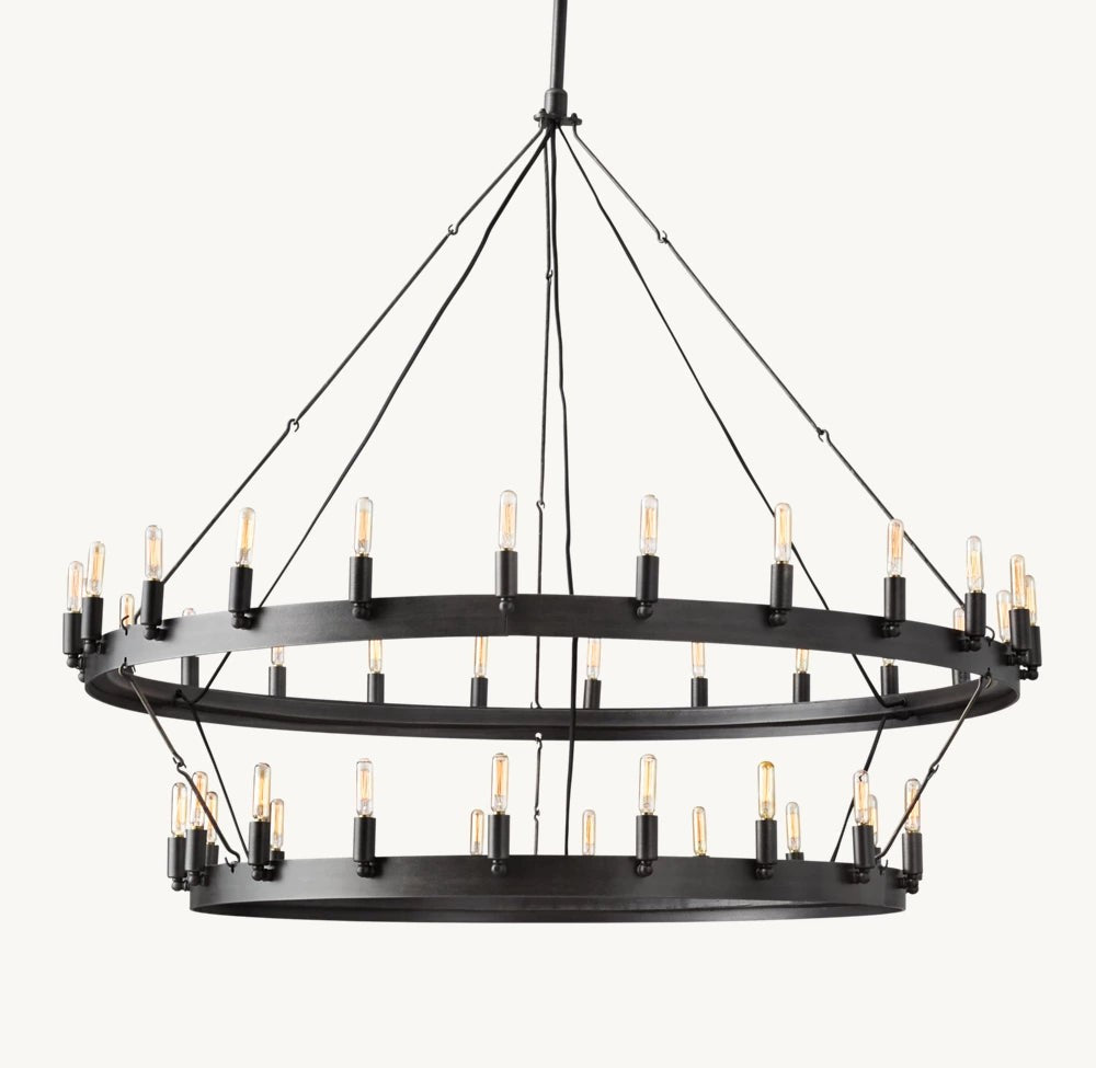 Vintage Filament Two-Tier Iron Ring Chandelier